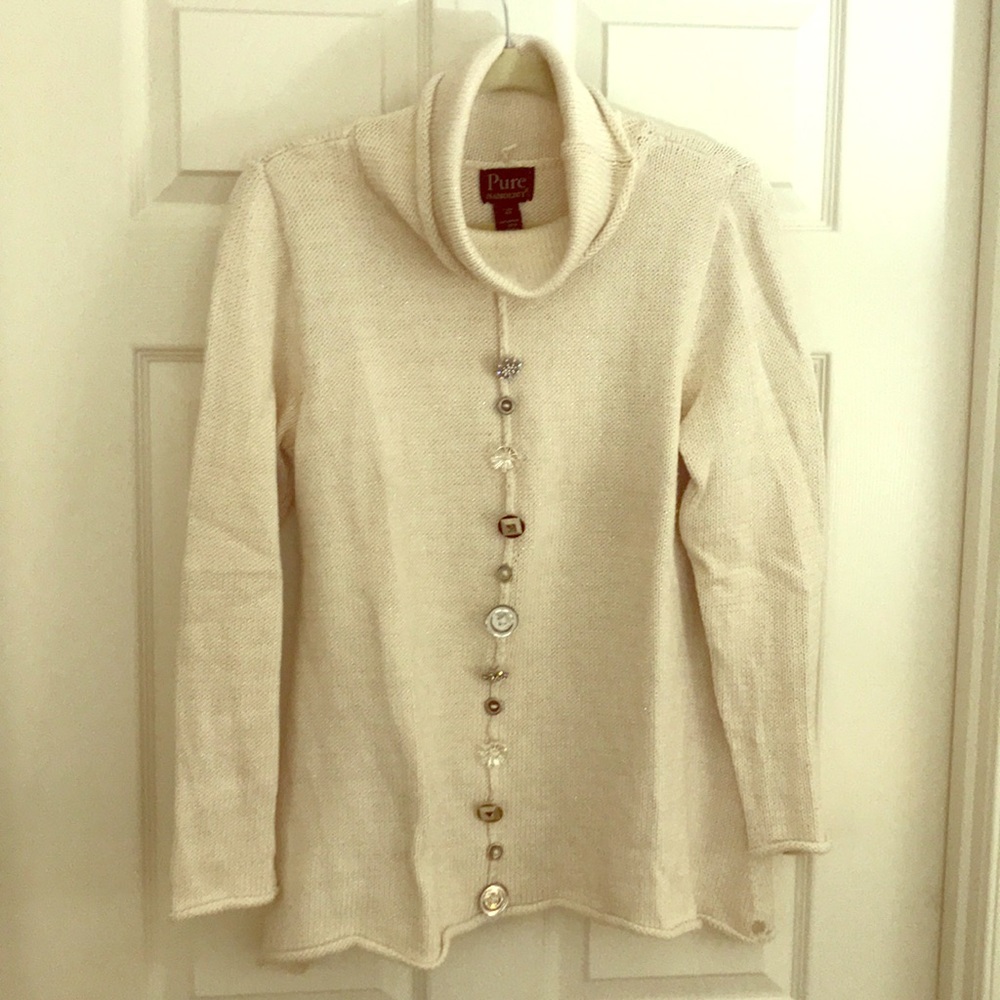 (SIZE S) Pure HandKnit Jeweled Cowl Neck Sweater